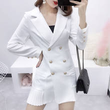 Bella Philosophy Elegant Ruffle Double Breasted Women Dress Office Blazer White Dress Autumn Winter Slim Suit Ladies Dresses 2024 - buy cheap