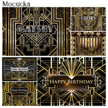 Decoración Para fiesta de cumpleaños de Gatsby, fondo fotográfico con patrón dorado del gran Gatsby, estudio, fiesta de cumpleaños para adultos, color negro y dorado, 16, 18 y 2024 - compra barato