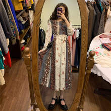 Платье-трапеция женское с круглым вырезом, элегантное винтажное модное с цветочным принтом, с длинным рукавом, на шнуровке, весна-осень 2024 - купить недорого