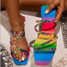 Women's Slippers Rhinestones Sandals Candy Color Ladies Bling Rainbow Flat Shoes Female Slides Flip Flops Summer Beach 2021 New 2024 - buy cheap