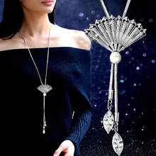 Zircon Fan Long Necklace Sweater Chain Fashion Metal Chain Crystal Flower Pendant Necklaces Adjusted Gothic Women Jewelry 2024 - buy cheap