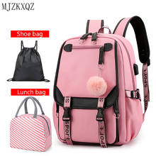 Children School Bags Backpack For Teenage Girls Cute Bagpack Black Pink Waterproof Travel Rucksack USB Charging Mochila Bolsas 2024 - buy cheap
