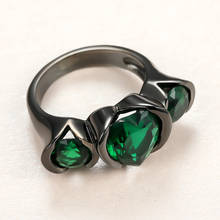 Luxury Female Love Heart Crystal Ring Charm 14KT Black Gold Wedding Rings For Women Promise Bride Green Zircon Engagement Ring 2024 - buy cheap
