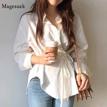 Women Korean Style Slim Solid Tops  Women Blouse Cotton Casual Shirts 2020 Autumn Long Sleeve Lapel Sashes Blouse  Blusas 11249 2024 - buy cheap