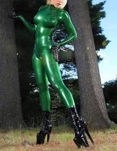 Metallic green latex Zentai women's Fetish catsuit with socks and seperated gloves 2024 - buy cheap