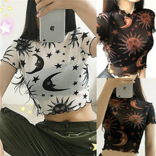 2020 Summer Women Angel Print Mesh Crop Tops T-shirt Short Sleeve Casual Ladies Shirts Tee Sexy Party Clubwear 2024 - buy cheap