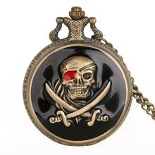 Bronze Skull Pocket Watch Necklace Chain vintage Quartz pocket Fob watches Men Relogio De Bolso TD2004 2024 - buy cheap