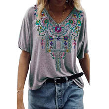 2021 New Spring Summer Women T shirt Short Sleeve V-neck Vintage Print Tee shirt Beach Casual Loose Female T shirt Top 2024 - buy cheap