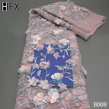 HFX-Tul francés de alta calidad, bordado de flores en 3D exquisitas con cuentas, tela de encaje africano, diseño de moda para vestido, BP008 2024 - compra barato