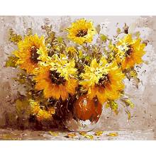 Girassol diy pintura a óleo por números flores no vaso colorir por números na lona pintura digital decoração da sua casa 60x75cm quadro 2024 - compre barato