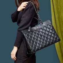 100% Genuine Real Leather Handbag Woman Popular Lozenge Plaid Pattern Chain Shoulder Bag Ladies Large Capacity Casual Tote Bag 2024 - buy cheap