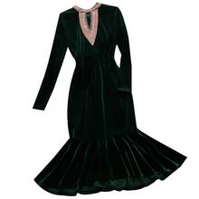 Женское бархатное платье-миди с вышивкой, осенне-зимнее облегающее платье-труба средней длины 2024 - купить недорого