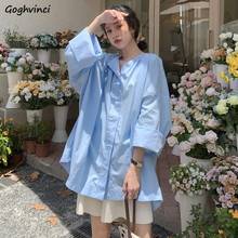 Camisa holgada de estilo japonés para mujer, camisa de manga larga que combina con todo, botones de cuello redondo 2024 - compra barato