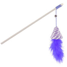Interactive Purple Cat Wand Fun Fake Feather Wooden Pole With Bell Kitten Teaser Pet Teaser Toy Cat Playing Funny Porcelain Toy 2024 - buy cheap