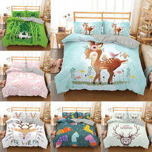 Happy Spring Cartoon Print Deer Kids Bed Cover Set Duvet Quilt Adults Kawaii Bedding Set with Pillowcases Comforter Bed Linens 2024 - buy cheap