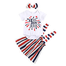 Citgeett Summer Infant Baby Girls Suit Set Letter Print Short Sleeve Romper+ Striped Suspender Skirt Independence Day 0-18Months 2024 - buy cheap