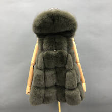 Colete de pele de raposa real, colete feminino espesso com capuz de cor sólida de inverno 2024 - compre barato