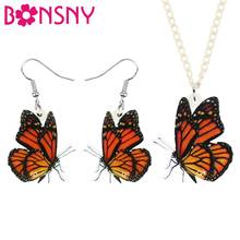 Bonsny conjunto de jóias de borboleta monarcos acrílico conjunto de joias estética animal inseto colar brincos para mulheres senhoras presentes acessório para crianças 2024 - compre barato