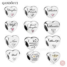 QANDOCCI 925 sterling silver heart-shaped string charm pendants apply to Pandora's bracelet with accessory beads Free Shipping 2024 - buy cheap