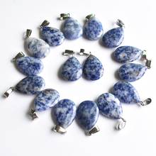 Fashion bestselling top quality natural sodalite stone flat water drop charms pendants jewelry 24pcs wholesale free shipping 2024 - buy cheap