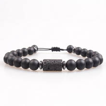 Pulsera de cuentas de piedra de Lava Unisex, pulsera de 8mm, cuerda trenzada ajustable, abalorio negro mate, cuentas de equilibrio curativo para hombres, envío directo 2024 - compra barato