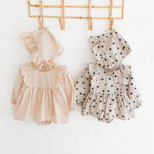 Осенние Комбинезоны для маленьких девочек 12 месяцев, детская одежда в Корейском стиле, комбинезон принцессы с оборками и сердечками в горошек для новорожденных, комбинезон с солнцезащитным козырьком, комплект одежды для младенцев 2024 - купить недорого
