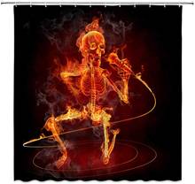 Skull Singing in Burning Fire Shower Curtain Halloween Decor Crazy Sing Song Humor Scene 2024 - buy cheap