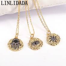 10Pcs Gold Color Tone Round Pendants Cubic Zirconia Hamsa Hand/Star/Eye Jewelry Necklace Charms 2024 - buy cheap