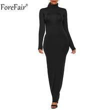 Forefair-Vestido largo informal de manga larga y cuello alto, traje Sexy ajustado de talla grande para otoño y primavera, color negro liso 2024 - compra barato