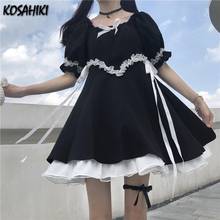 KOSAHIKI-vestido de verano con manga abombada para mujer, ropa de cintura alta, cuello cuadrado, Kawaii, para adolescentes, Lolita, Patchwork, estudiantes 2024 - compra barato