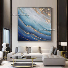 100% Handmade Blue Sea Gold Foil Oil Painting Wall Art Canvas Painting Morden Abstract Wall Picture For Living Room 2024 - buy cheap