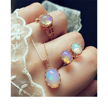 Vintage Opal Jewelry Sets For Woman Pendant Necklaces Choker Water Drop Earrings & Ring amazing price Wedding Jewelry Gifts 2024 - buy cheap