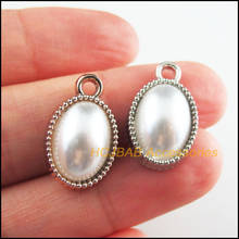 30Pcs Retro Dull Silver Plated KC Gold Color White Acrylic Oval Charms Pendants 13x21mm 2024 - buy cheap