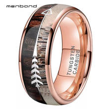 Men Women Rose Gold Wedding Band Tungsten Antler Ring With Zebra Wood Antler Arrows Inlay 8MM Comfort Fit 2024 - buy cheap