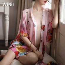 WECI Pyjama Sexy Femme Pajamas Kimono Women Nightgown Chiffon Transparent Lingerie Dress Japanese Sleepwear Floral Bathrobe New 2024 - buy cheap