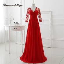 Simple Chiffon A-Line Evening Dress V-Neck 3/4 Long Sleeve Lace Applique Prom Dress Illusion Back Girl Party Gown Covered Button 2024 - buy cheap