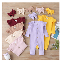 Spring Autumn Girls Fashion Ruffle Shoulder Cotton Striped Long-Sleeve Jumpsuit+Headband 2-Piece Sets Newborn Infant Baby Romper 2024 - buy cheap