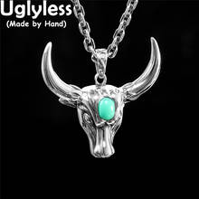 Uglyless Mou OX Cool Big Bull Head Pendants Necklaces for Men 925 Silver Creative Animals Jewelry Natural Turquoise NO Chains 2024 - buy cheap