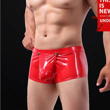 Sexy COCK Ring Plus Size Boxers Open Hollow Shiny Faux Leather Stage U Convex Pouch Gay Wear Jockstrap Erotic lingerie F15 2024 - buy cheap