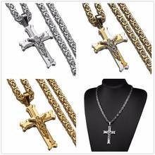 6mm Stainless Steel Silver Color Gold Men Birthday Gift Byzantine Chain Christian Jesus Cross Crucifix Pendant Necklace 18"-40" 2024 - buy cheap