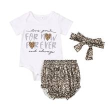 0-24M Newborn Baby Girl Short Sleeve Cotton Bodysuit Tops Leopard Bloomers Shorts Headband 3PCS Baby Clothing Set 2024 - buy cheap