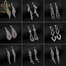 TREAZY Bride Fashion Long Drop Earrings for Women Silver Color Rhinestone Hanging Dangle Earrings Night Party Wedding Jewelry 2024 - buy cheap