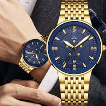 Reloj de pulsera de acero para hombre, cronógrafo de lujo, de cuarzo, color azul dorado, a la moda, 2020 2024 - compra barato