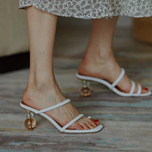Zapatillas de piel auténtica para mujer, Sandalias de tacón de 2020 cm con punta en pico, nuevo estilo, para verano, 6,5 2024 - compra barato