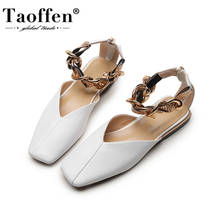 TAOFFEN-zapatos de piel auténtica para verano, sandalias informales con punta cuadrada y tacón plano, con cremallera, talla 34-40 2024 - compra barato