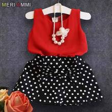 MERI AMMI 2pcs Outfit Set Children Girl Clothing Set Bow knot Sleeveless Vest+Dots Skirts For 2-11 Year Girl,J514 2024 - buy cheap