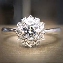 Milangirl  Fashion Flower Ring Luxury White    Zircon Finger Rings For Women Jewelry Party Wedding 2024 - buy cheap