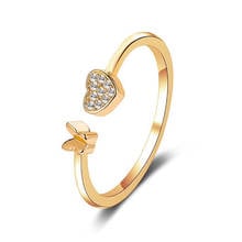Женское открытое кольцо в корейском стиле, регулируемое кольцо с сердечками и бабочками, ювелирное изделие для девушек и женщин 2024 - купить недорого