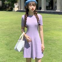 Women Knitted Dress Summer O-neck Simple Dress Fashion Short Sleeve Fashion Dresses 2024 - buy cheap