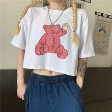 Женская футболка с принтом медведя, Готическая Винтажная футболка в стиле Харадзюку, рубашка в готическом стиле 2024 - купить недорого
